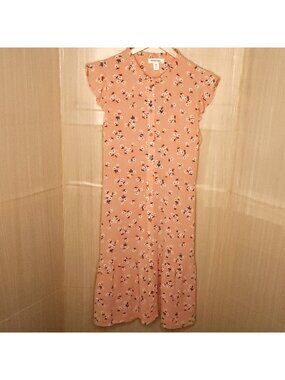 Monteau Girls Orange Floral Short Sleeve Midi Dress Large